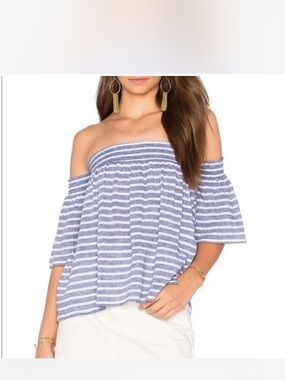Rails Blue and White Striped Off-Shoulder Top